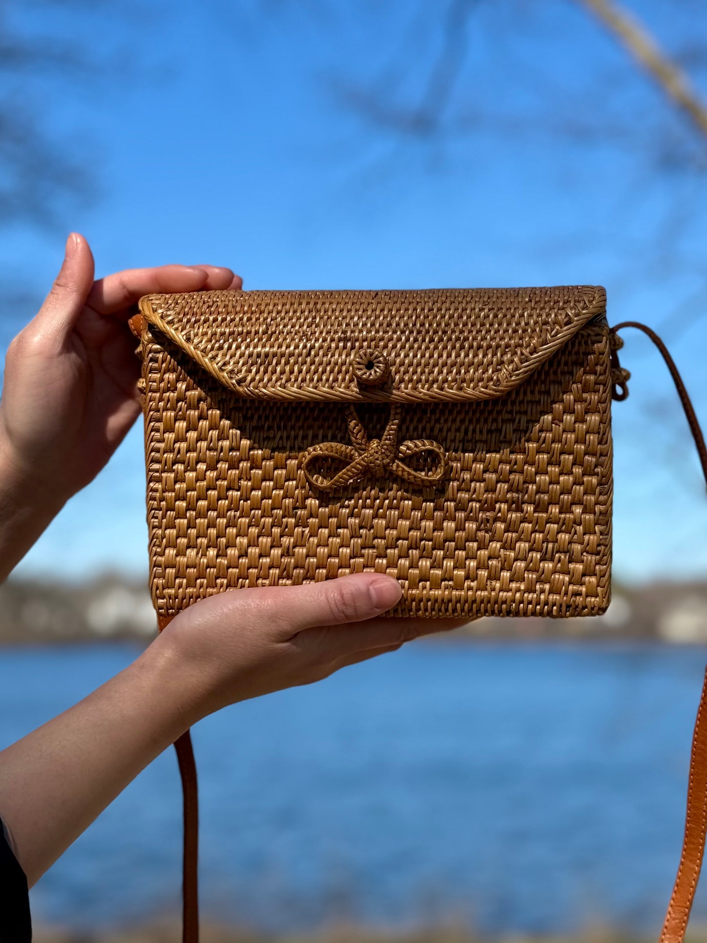 Rattan Crossbody Messenger Bag