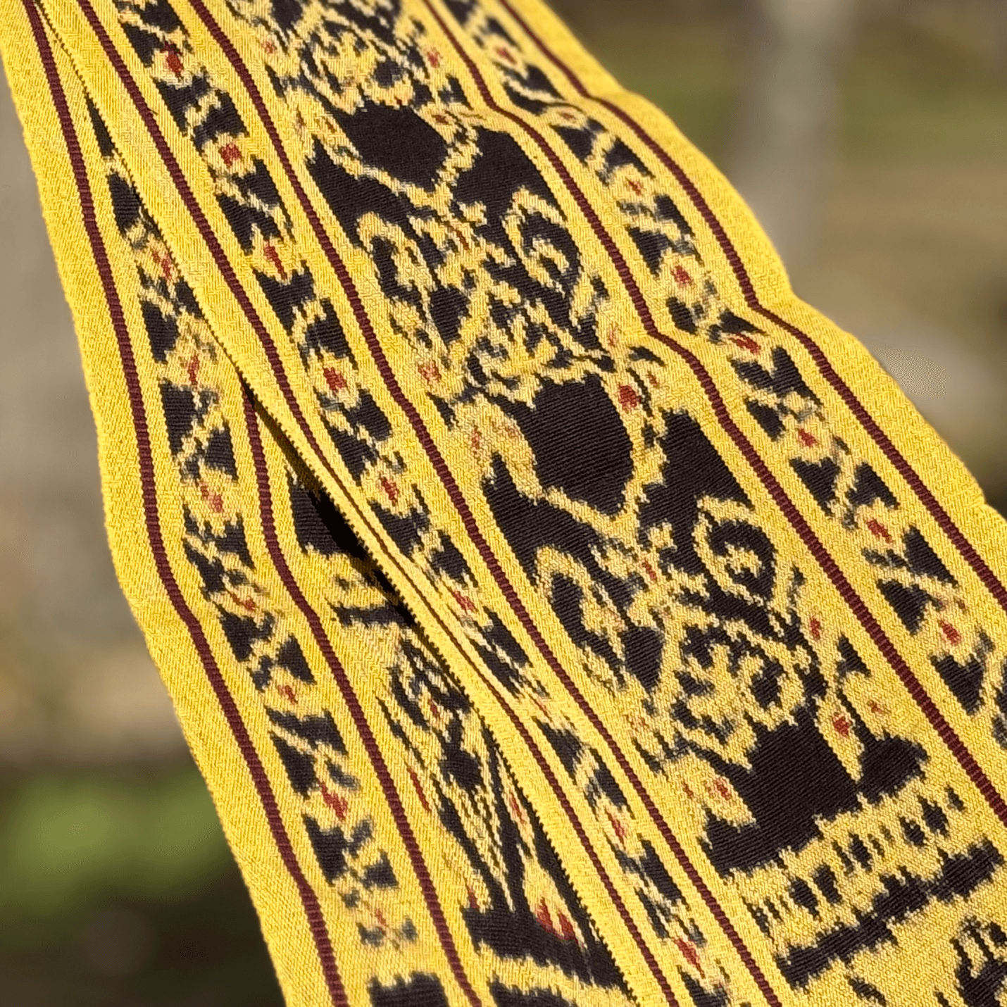 Detail Shot of Blithe Yellow Tenun Scarf - Mutiara Heritage