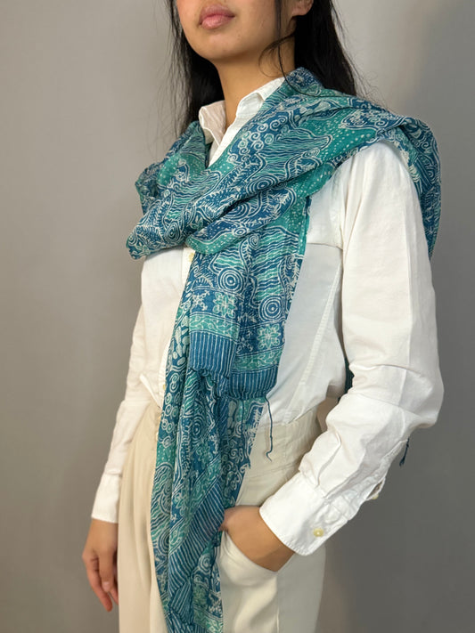 Blue Medium Batik Silk Chiffon Scarf | Mutiara Heritage