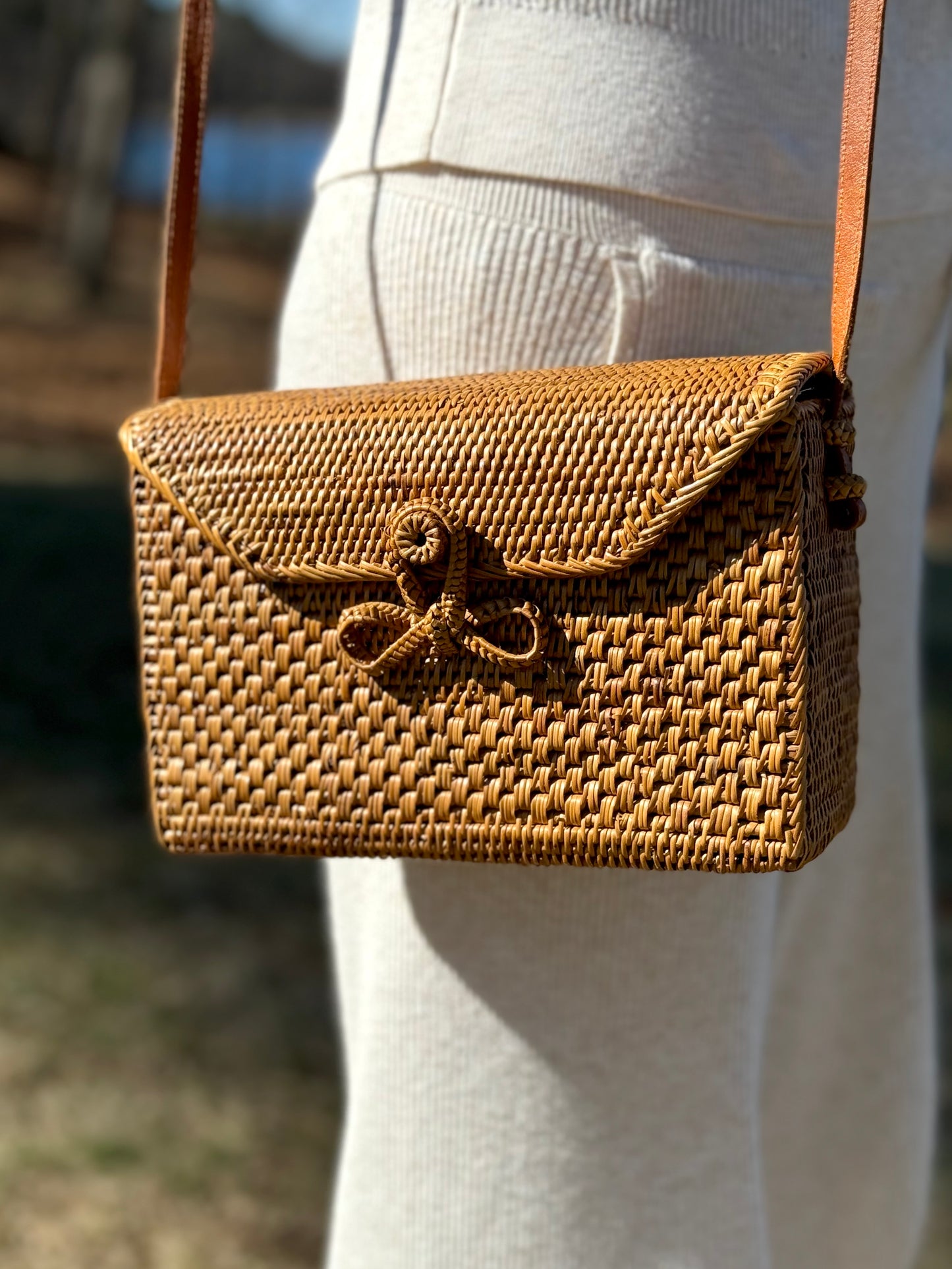 Rattan Crossbody Messenger Bag