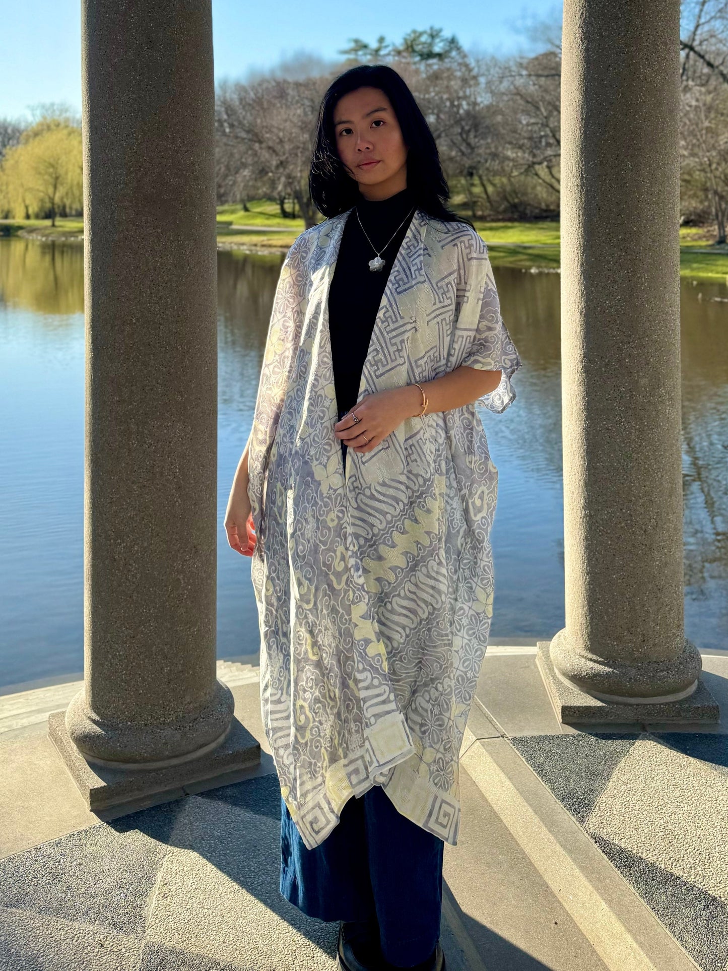 Viscose Short-Sleeve Maxi Kimono