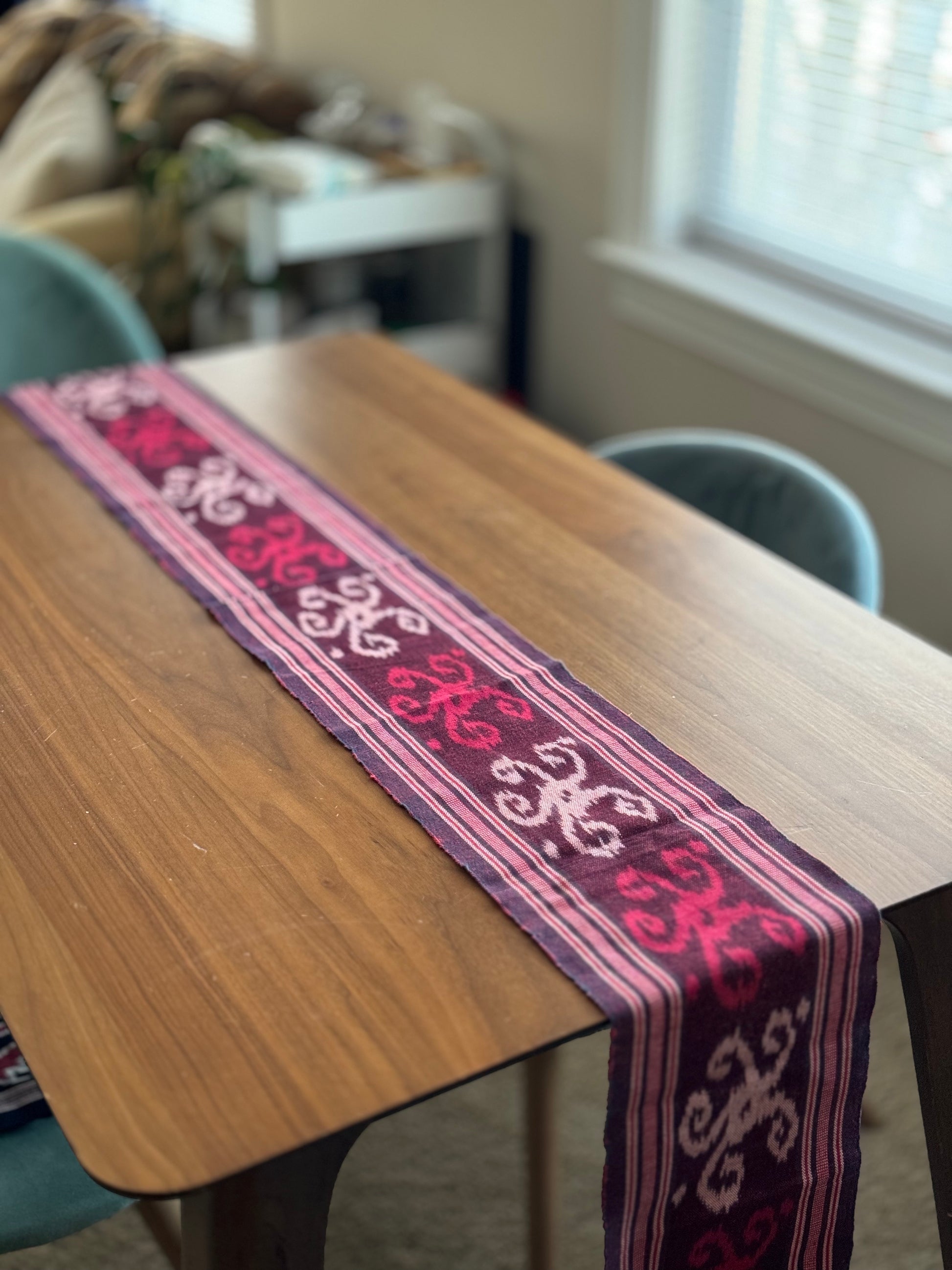 Pink and Red Handwoven Scarf Table Shot | Mutiara Heritage
