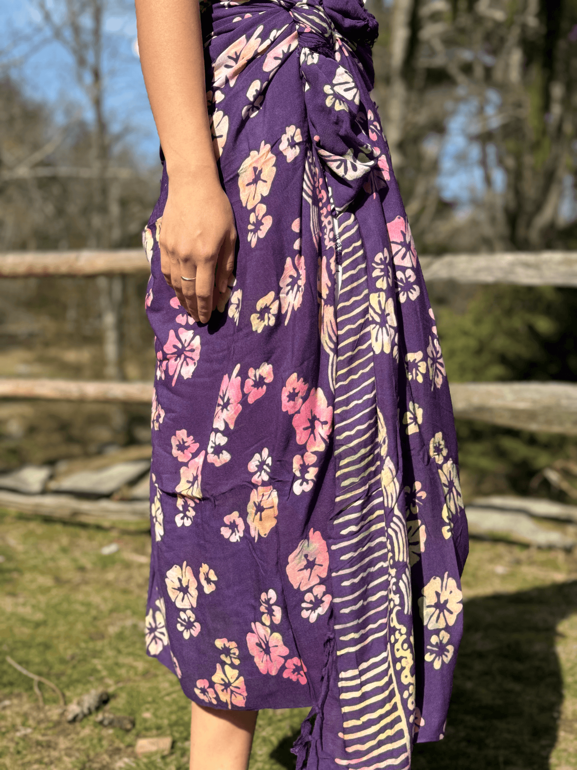 Purple Bali Sarong styled as a skirt