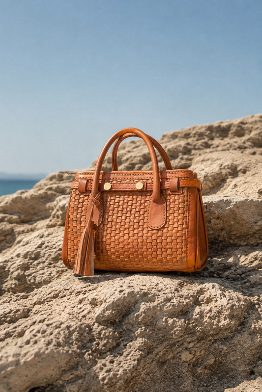 Aruna Woven Leather Top Handle Bag