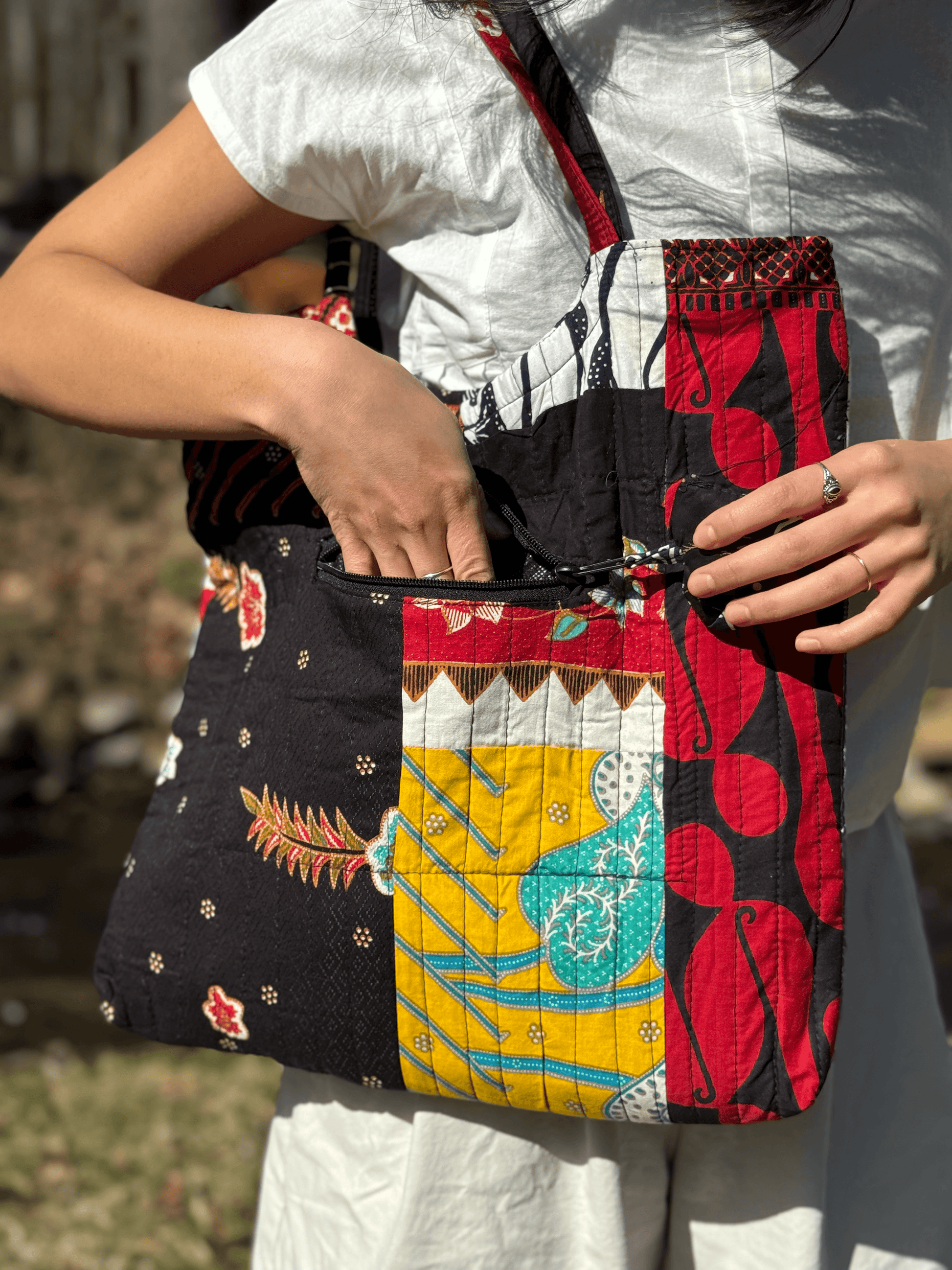 Batik Scarp Tote Pocket Shot | Mutaira Heritage
