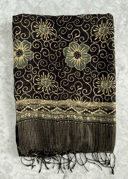 Black Batik Medium Silk Chiffon Scarf Flat Shot | Mutiara Heritage