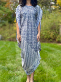 Light Blue Asymmetrical Viscose Caftan Tunic Dress Cover Up Front- Mutiara Heritage