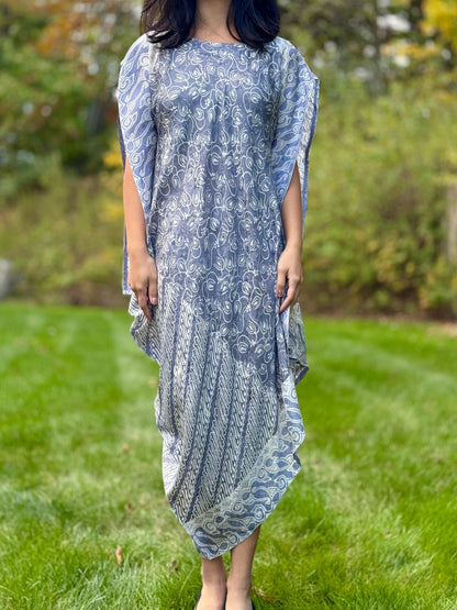 Light Blue Asymmetrical Viscose Caftan Tunic Dress Cover Up Front- Mutiara Heritage