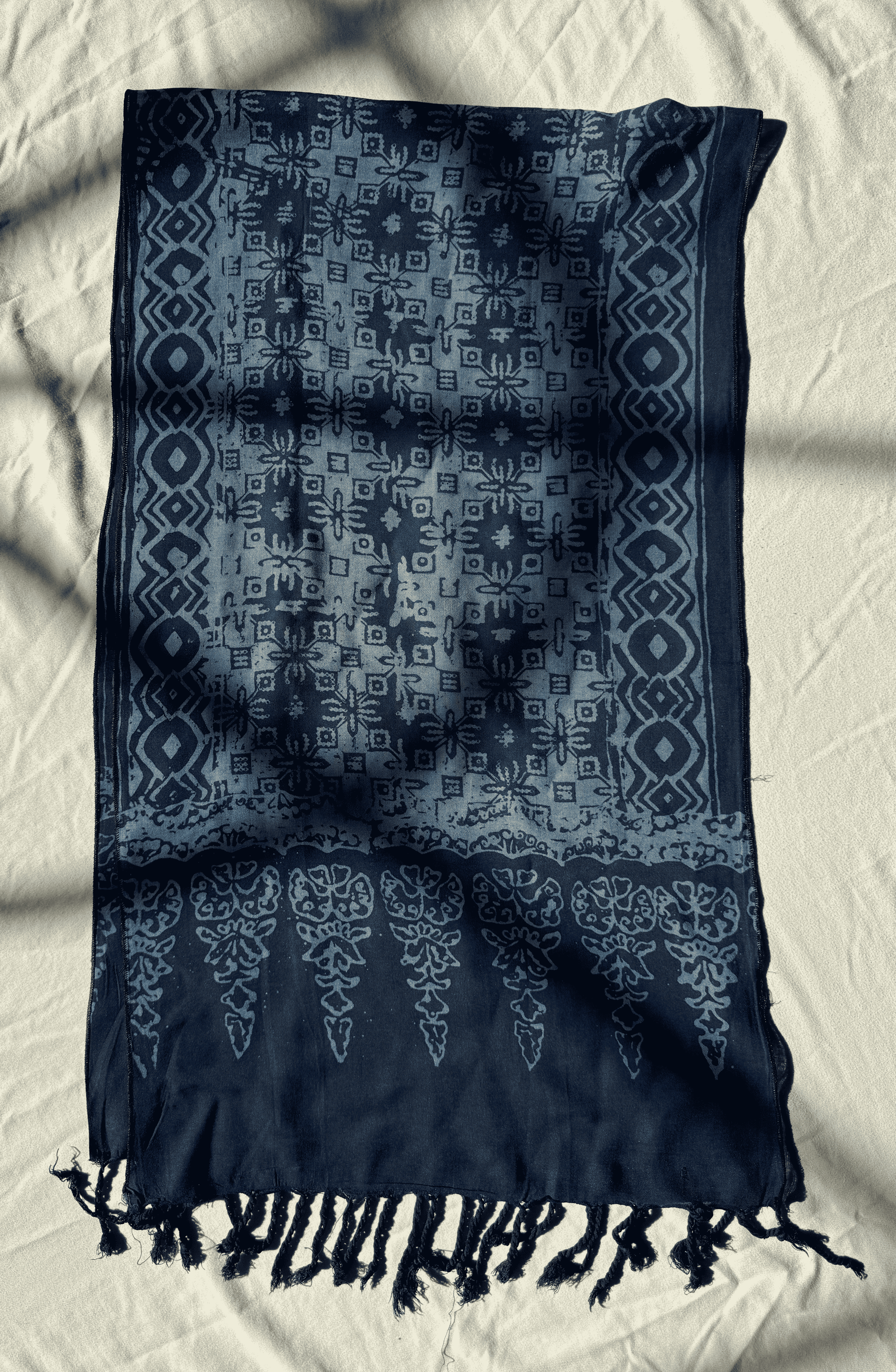 Flat Shot of Blue Geometric Cotton Batik Scarf - Mutiara Heritage