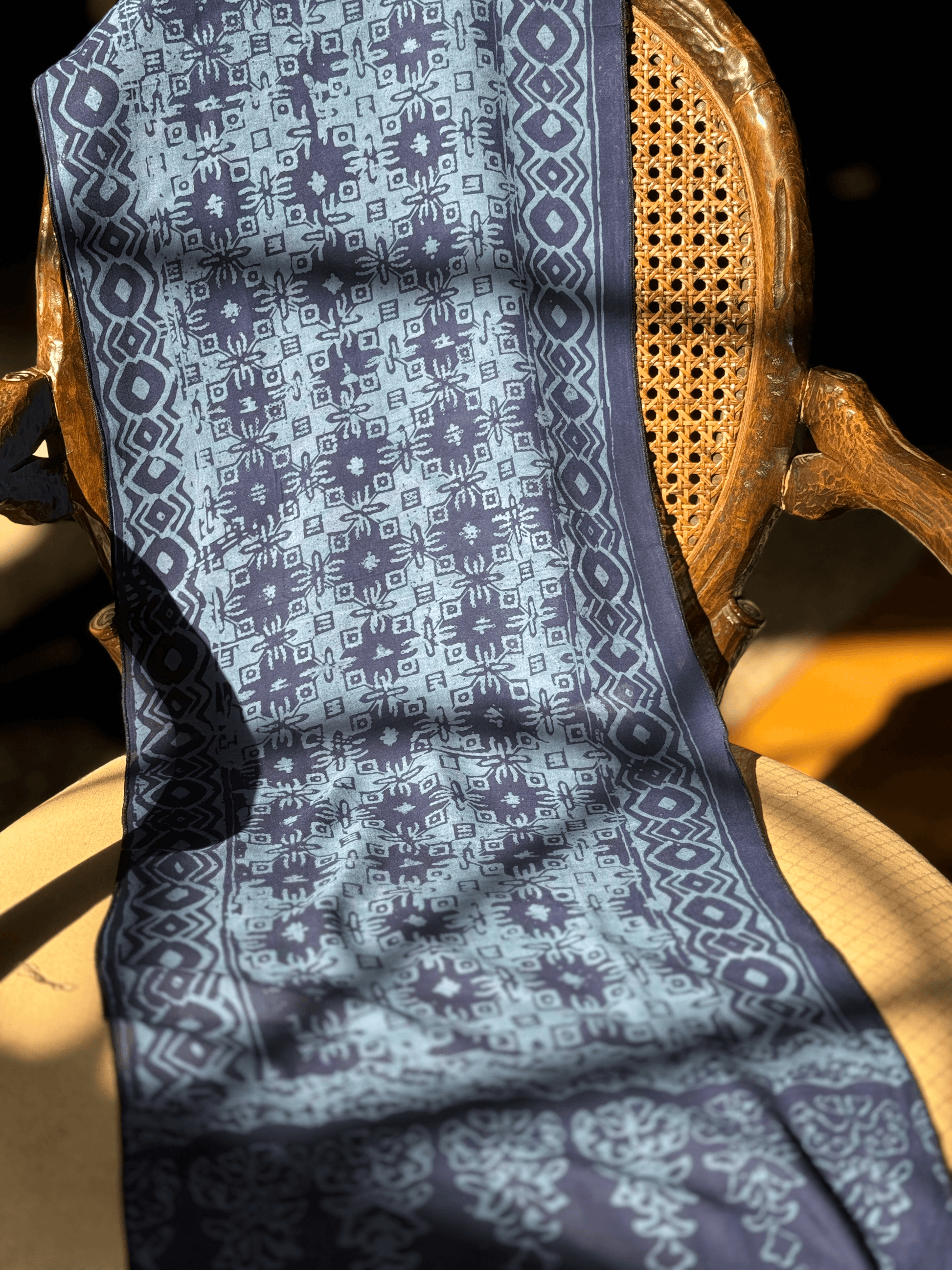 Blue Geometric Cotton Batik Scarf - Mutiara Heritage