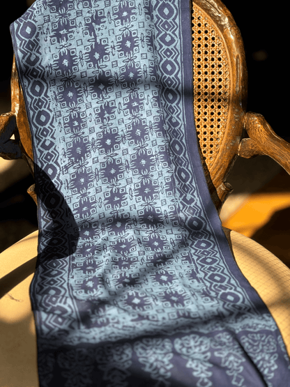 Blue Geometric Cotton Batik Scarf - Mutiara Heritage