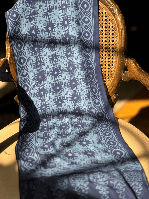 Blue Geometric Cotton Batik Scarf - Mutiara Heritage