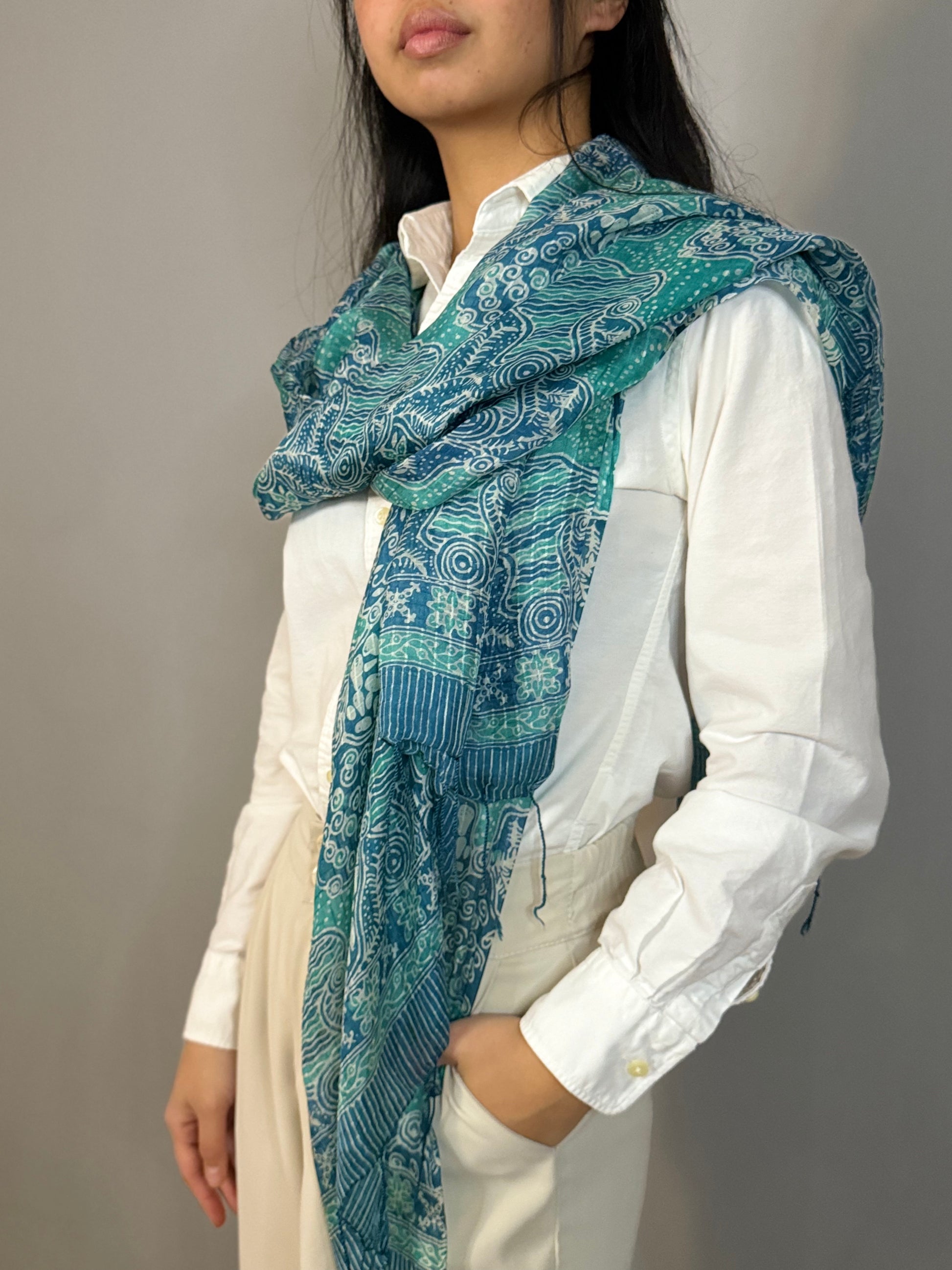 Blue Medium Batik Silk Chiffon Scarf | Mutiara Heritage
