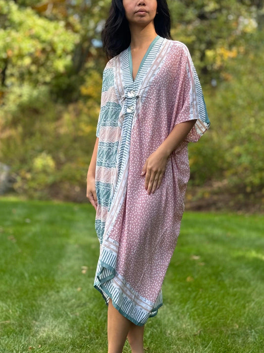 Coral Kaftan Tunic Dress Coverup - Mutiara Heritage