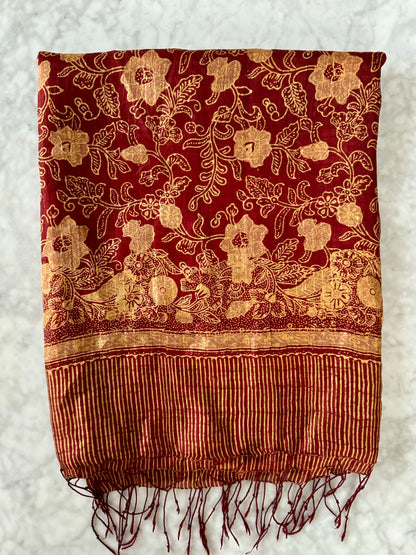 Dark Red Medium Batik Silk Chiffon Scarf Flat Shot | Mutiara Heritage