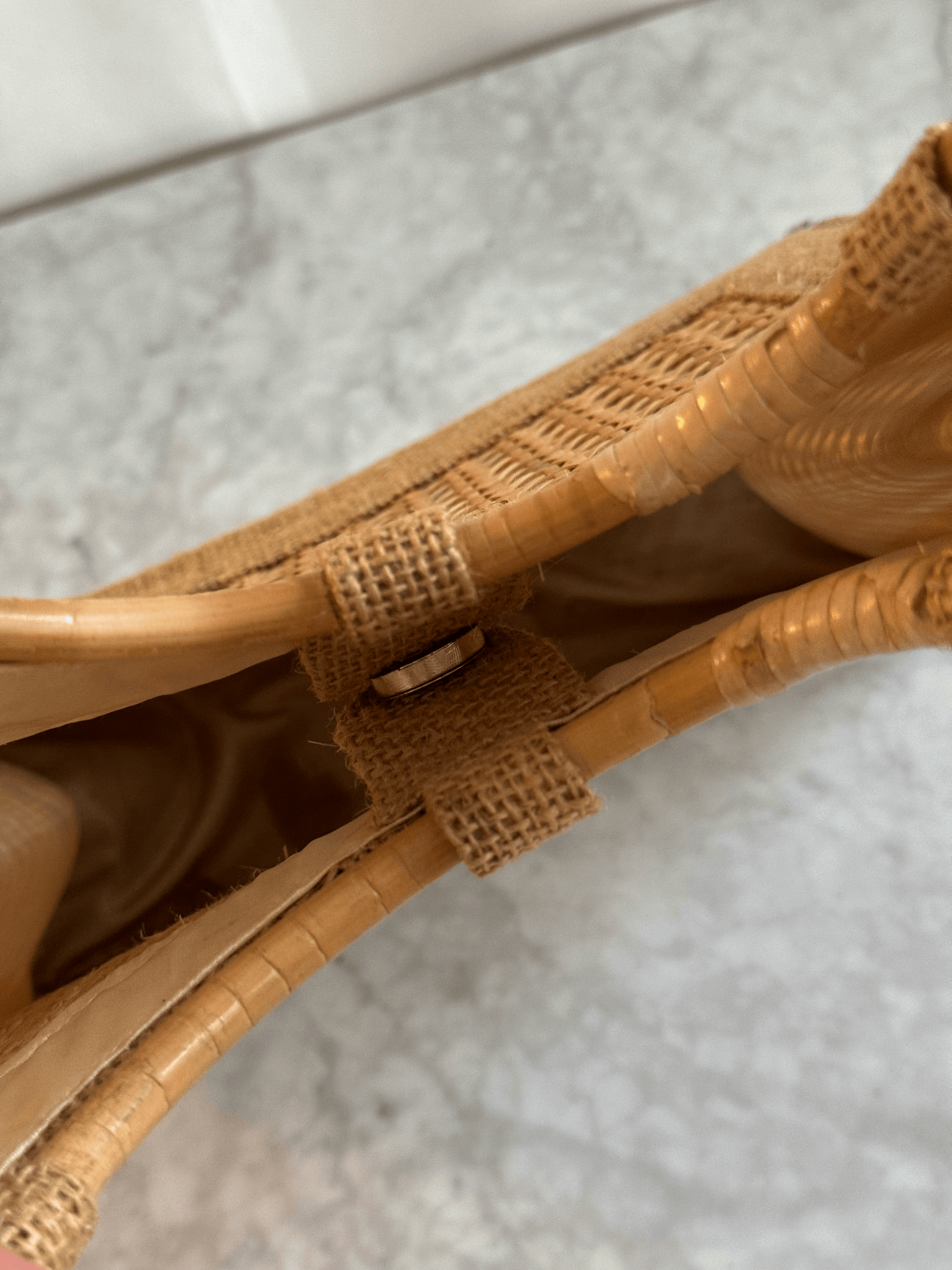 Detail Shot of Wicker Woven Handbag Closure| Mutiara Heritage