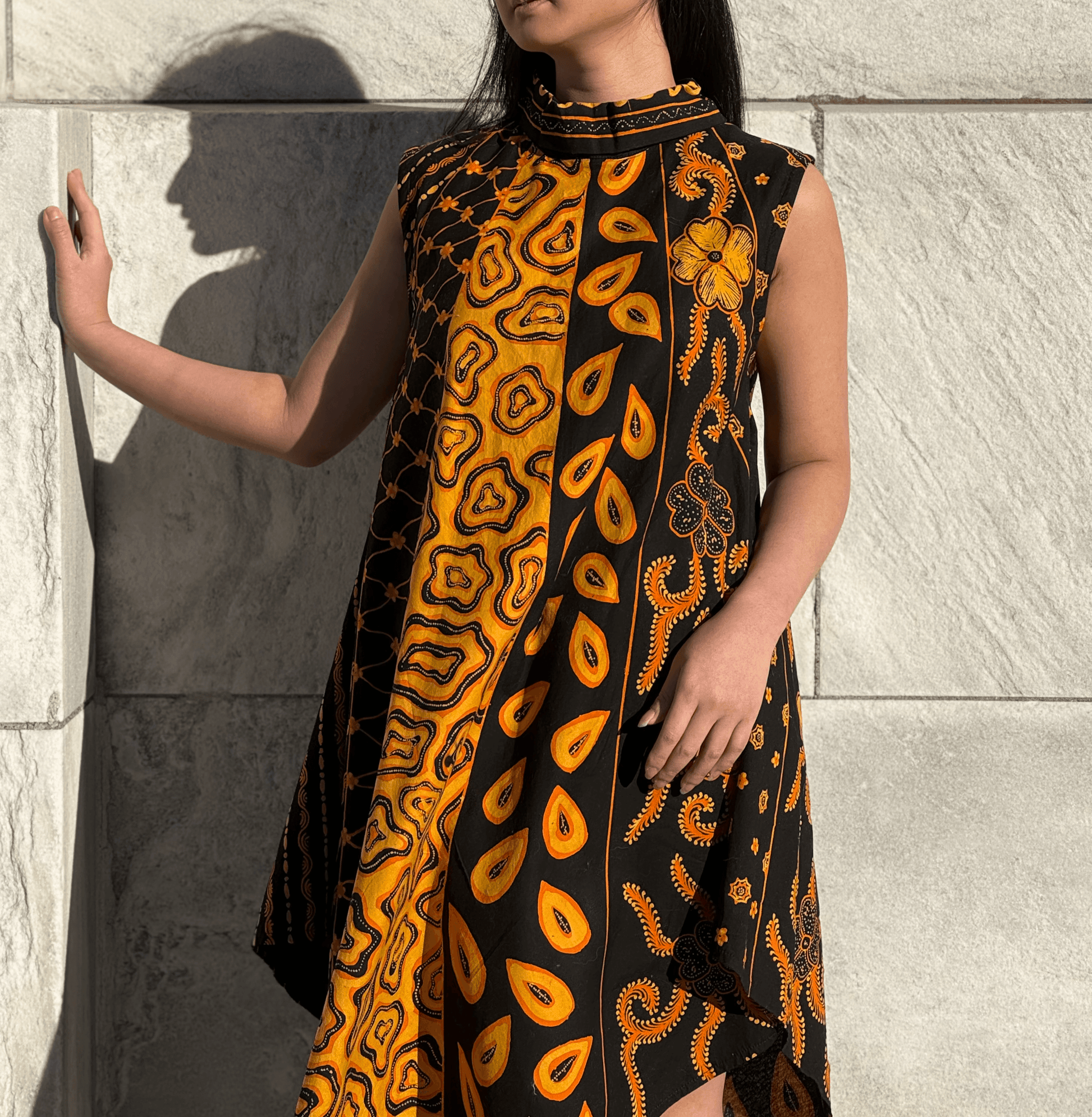 Detailed Shot of Nadia Trapeze Lightweight Cotton Dress with Halter Neckline | Mutiara Heritage
