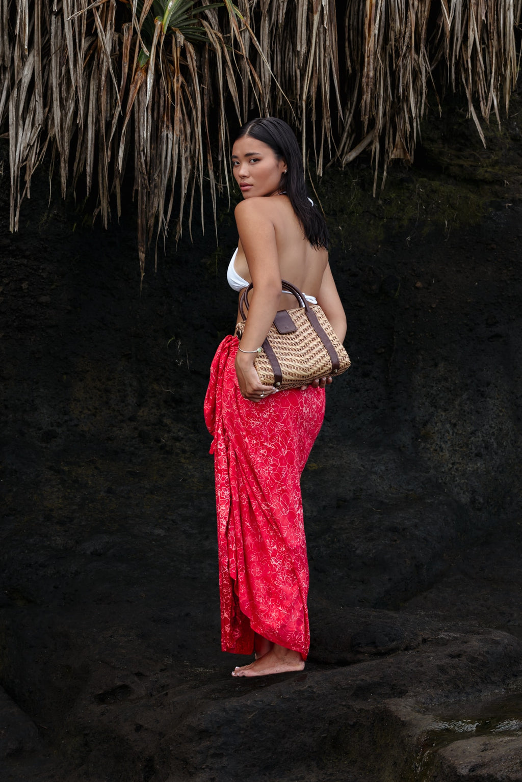 Model posing with Esme Bag behind her.
