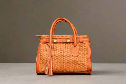 Leather Woven Top Handle Bag