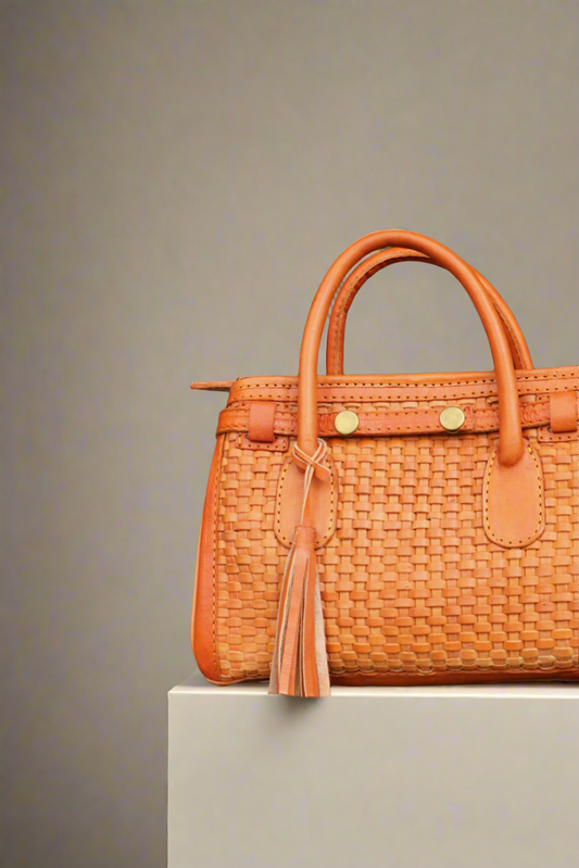 Leather Woven Top Handle Bag
