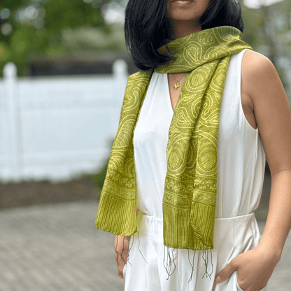 "Forest" Green Silk Scarf Styled Shot - Mutiara Heritage
