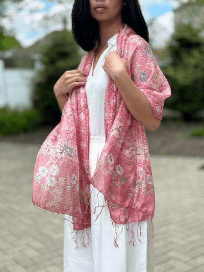 "Hibiscus" Pink Silk Scarf - Mutiara Heritage