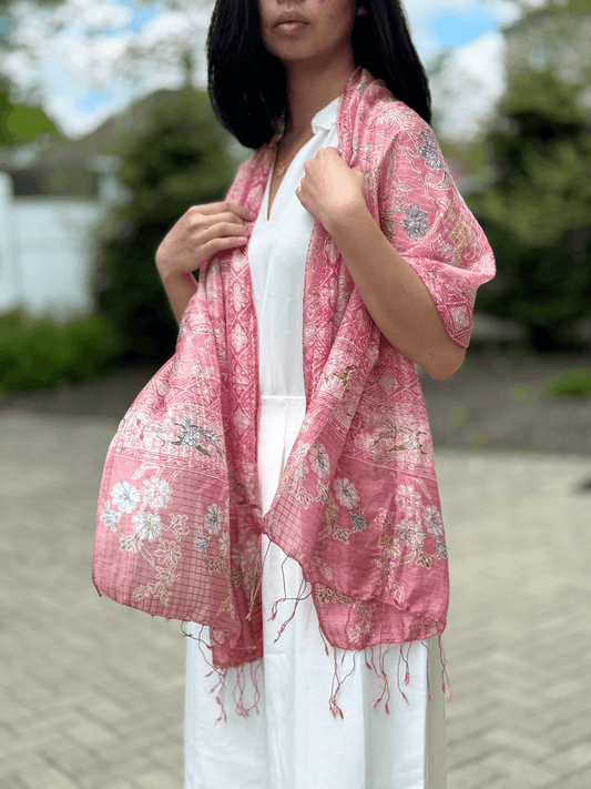 "Hibiscus" Pink Silk Scarf - Mutiara Heritage