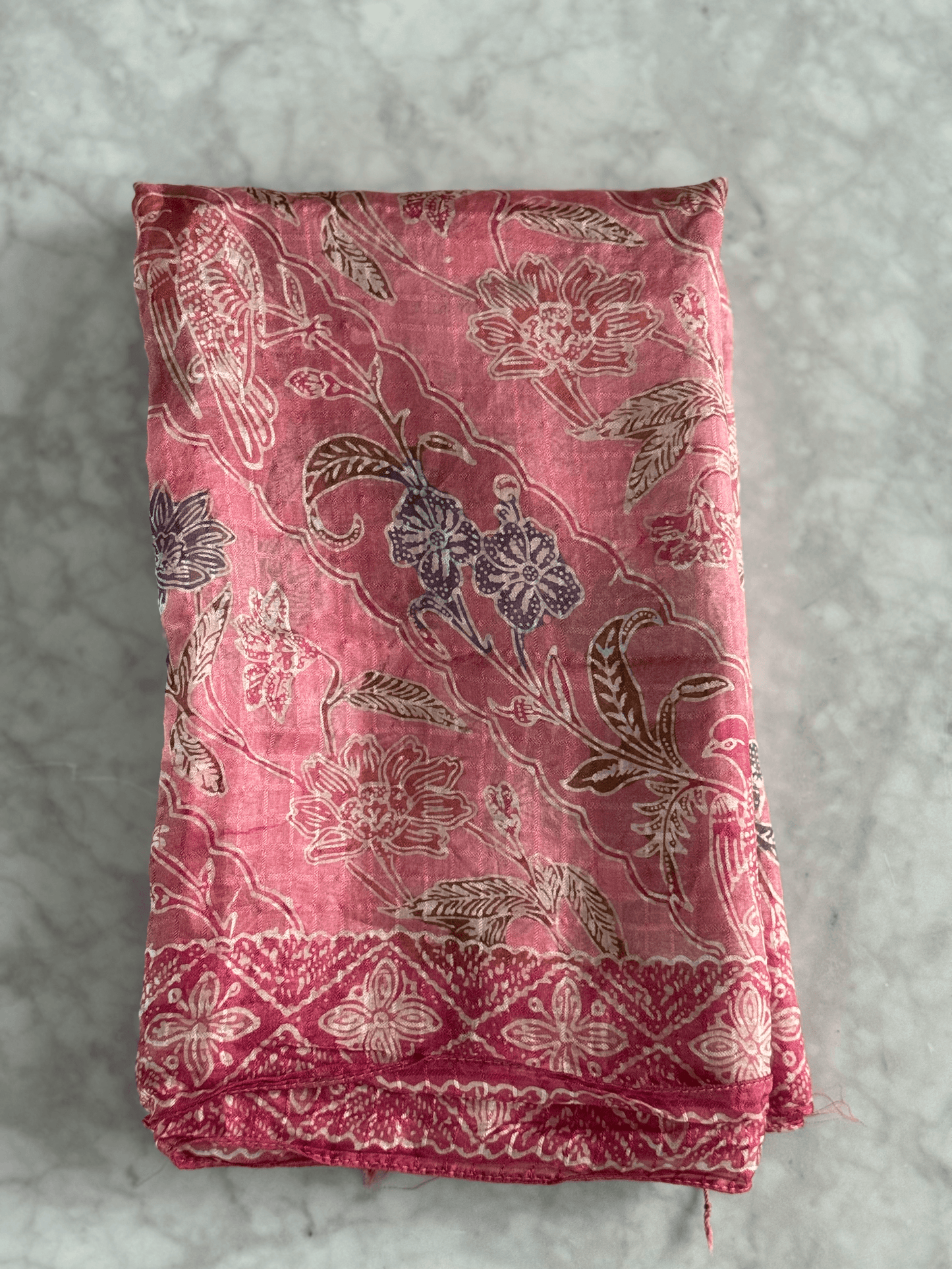 "Hibiscus" Pink Silk Scarf Flat Shot - Mutiara Heritage