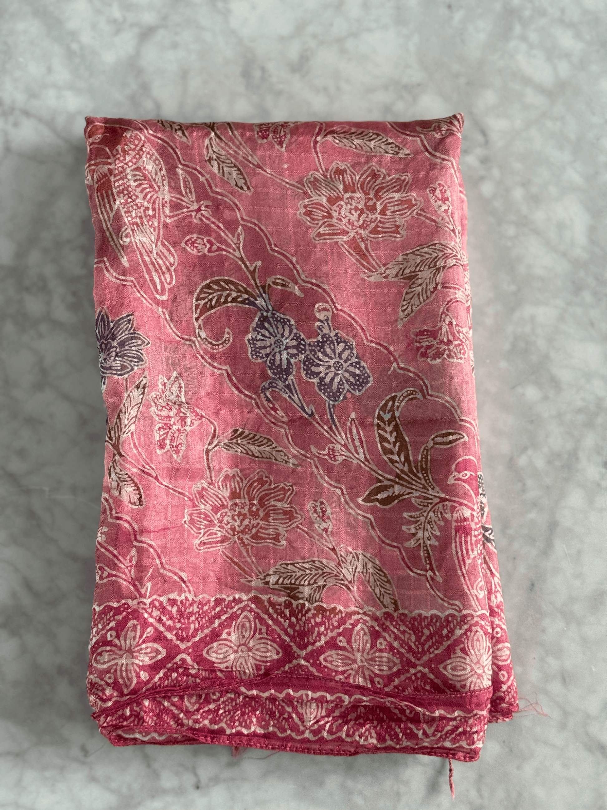 "Hibiscus" Pink Silk Scarf Flat Shot - Mutiara Heritage