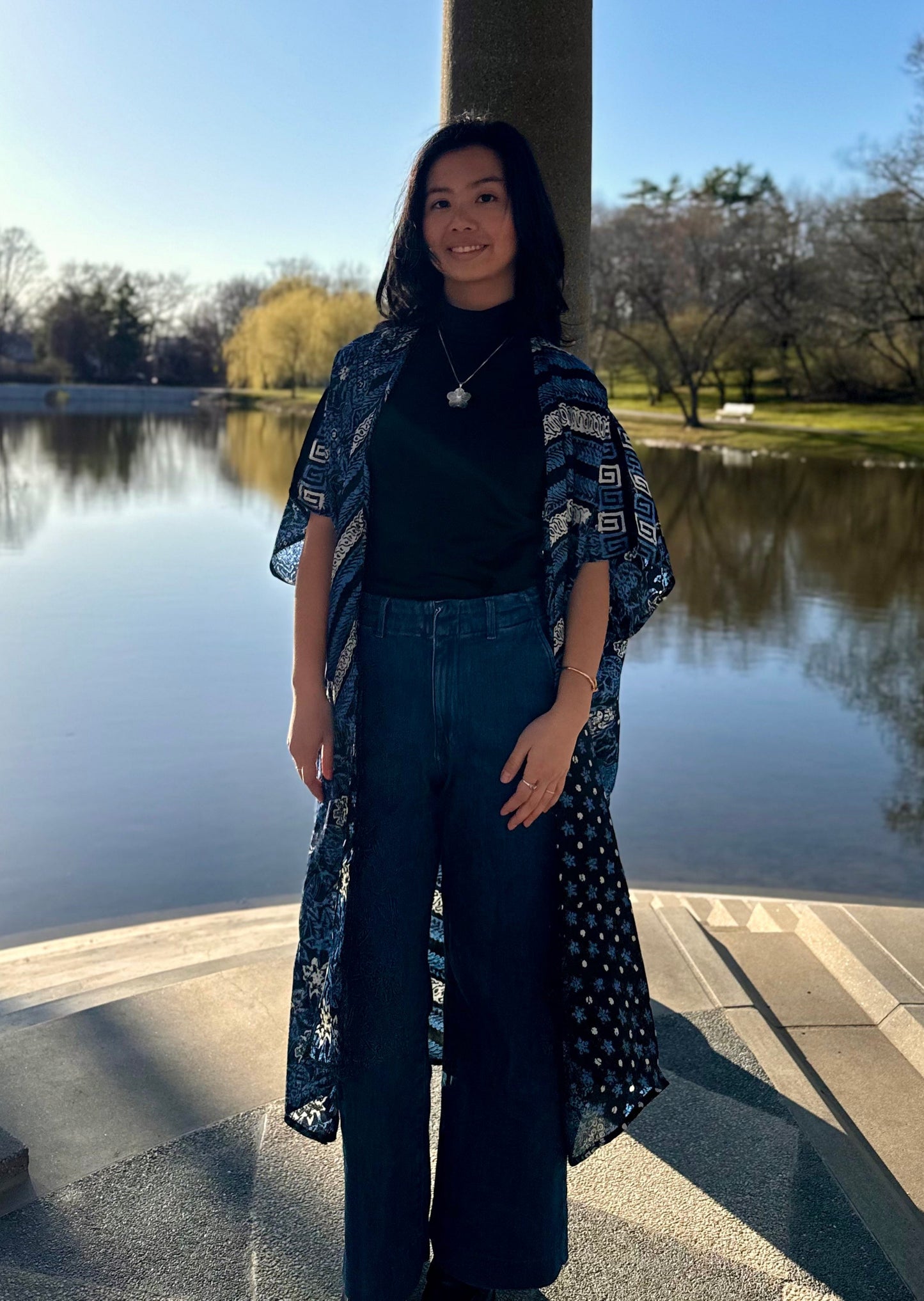 Viscose Short-Sleeve Maxi Kimono