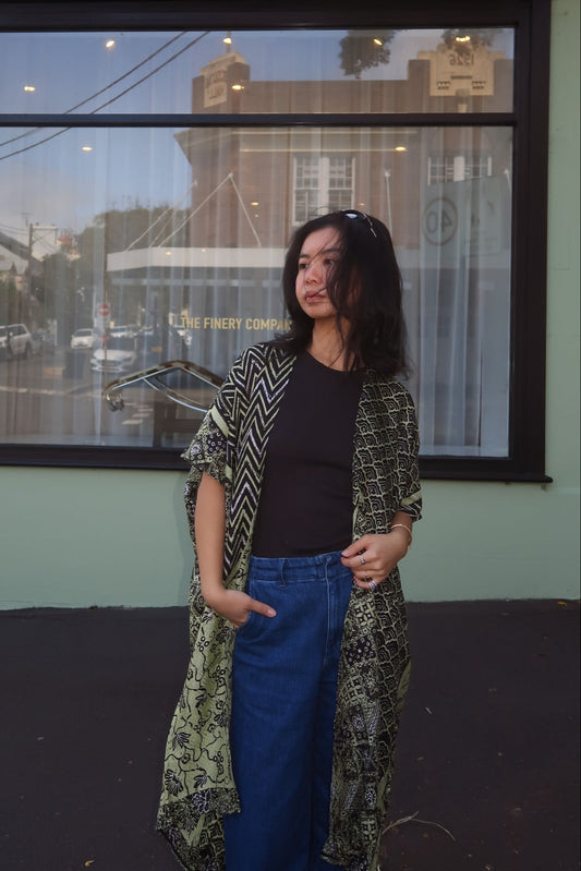 Viscose Short-Sleeve Maxi Kimono