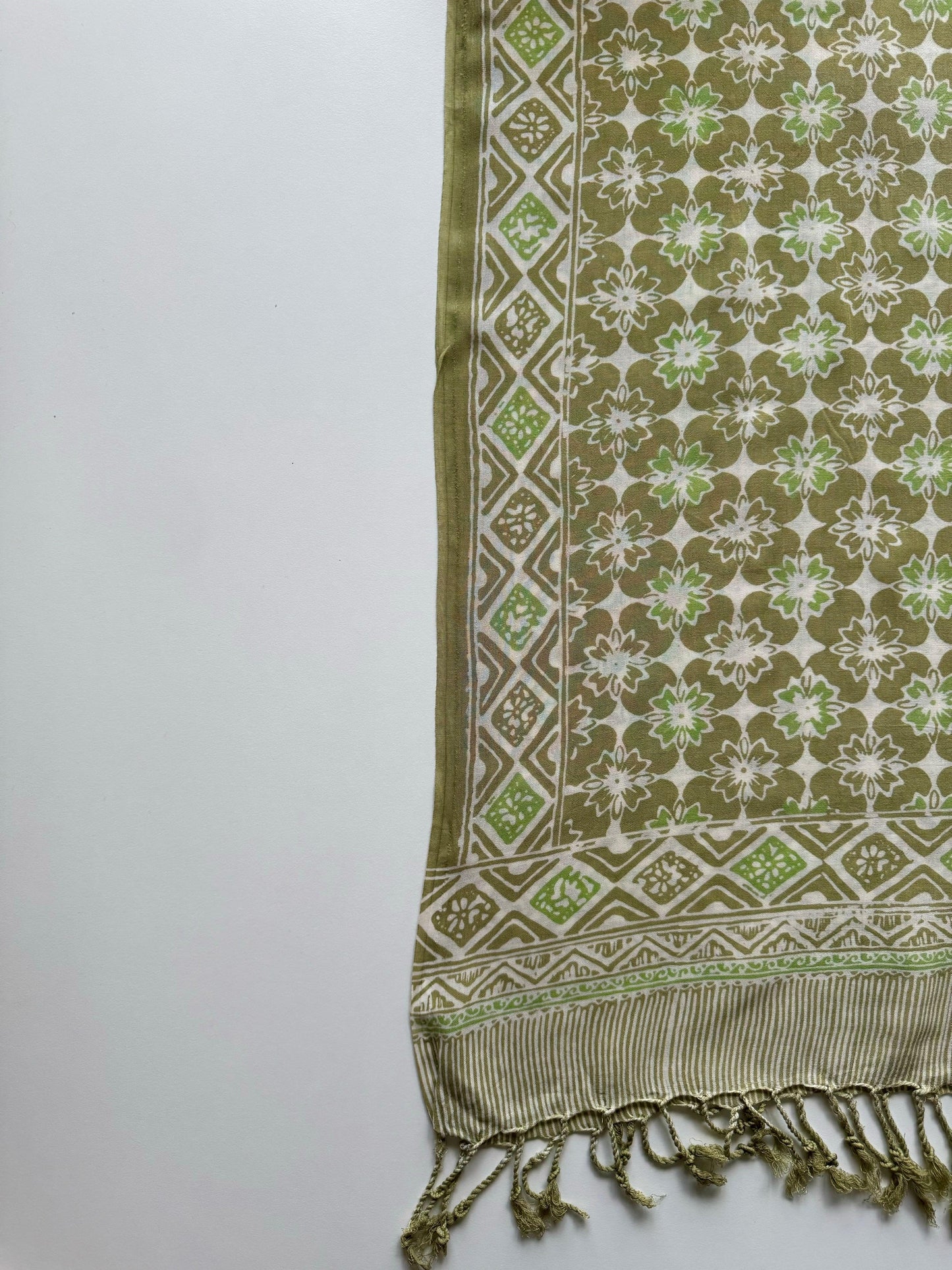 Large light green cotton batik scarf with flower pattern - Mutiara Heritage