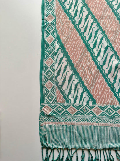 Large Pink and Green Cotton Batik Scarf - Mutiara Heritage