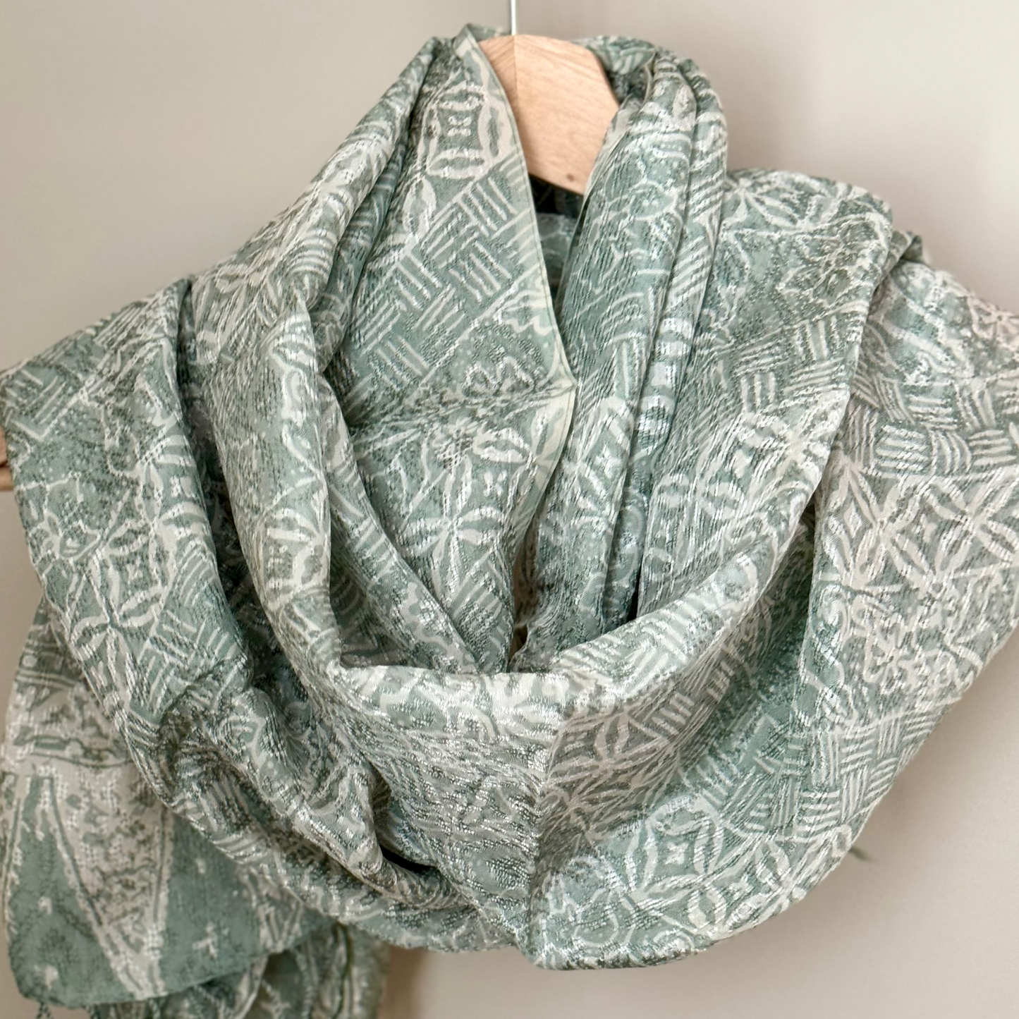 Green batik patterned scarf