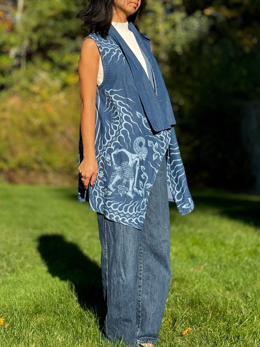 "Indigo" Sleveless Wayang Blazer Side Profile- Mutiara Heritage