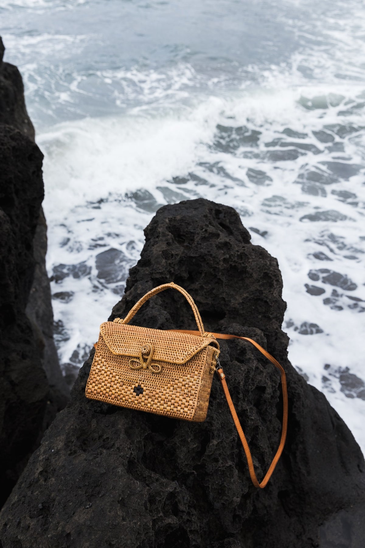 Isla Rattan Crossbody Messenger Bag