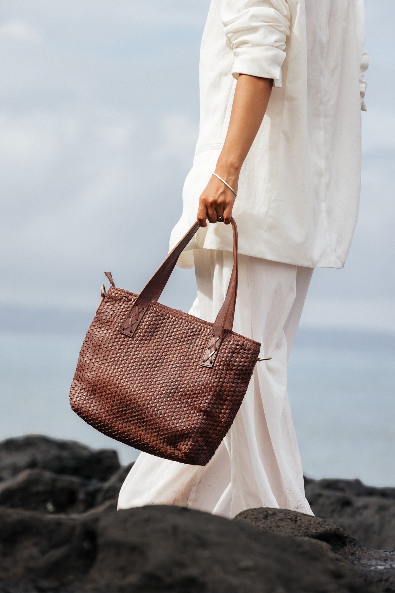 Sera woven Genuine Leather Tote Bag