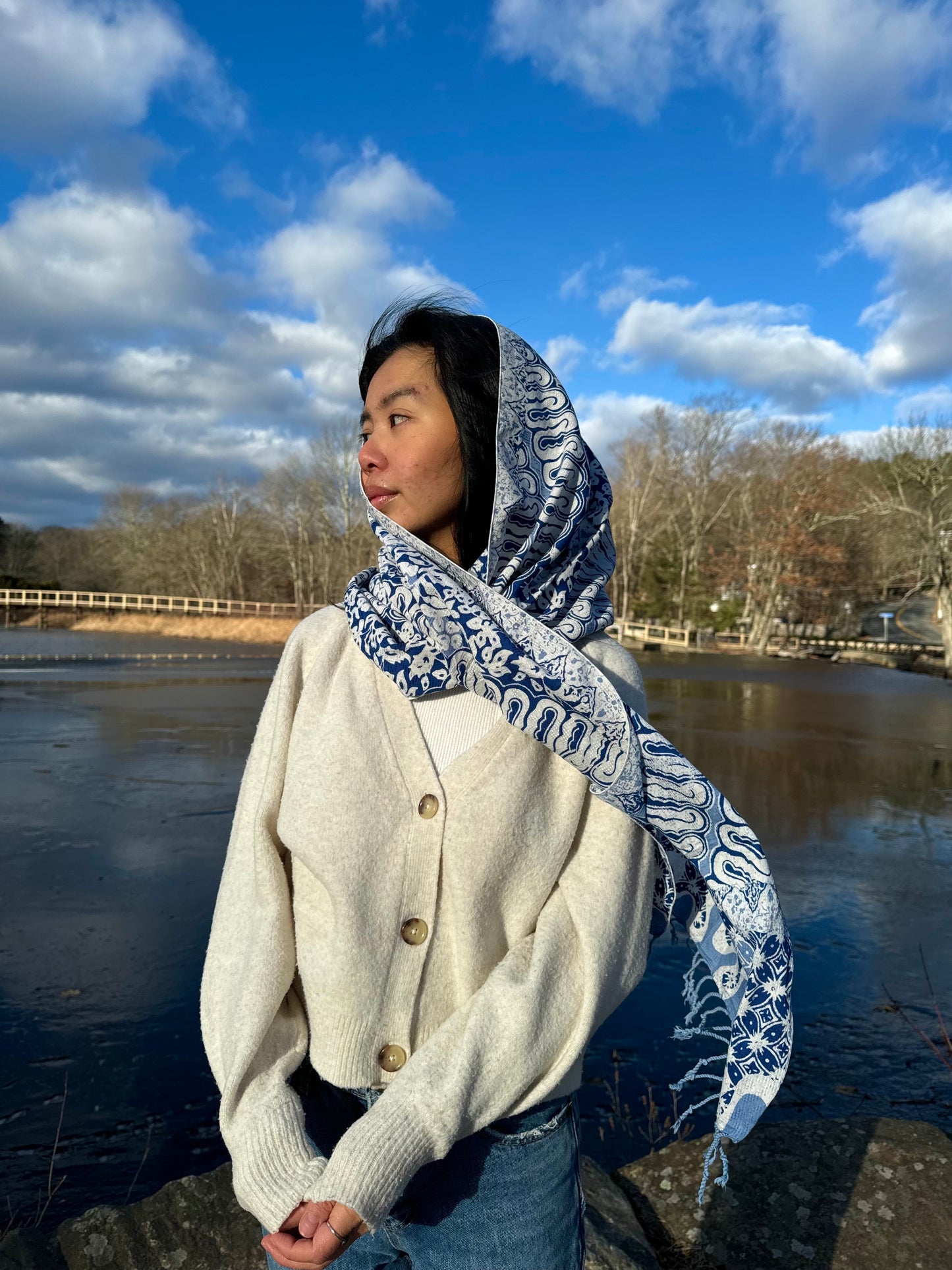 Lapis Blue Viscose Batik Scarf | Mutiara Heritage