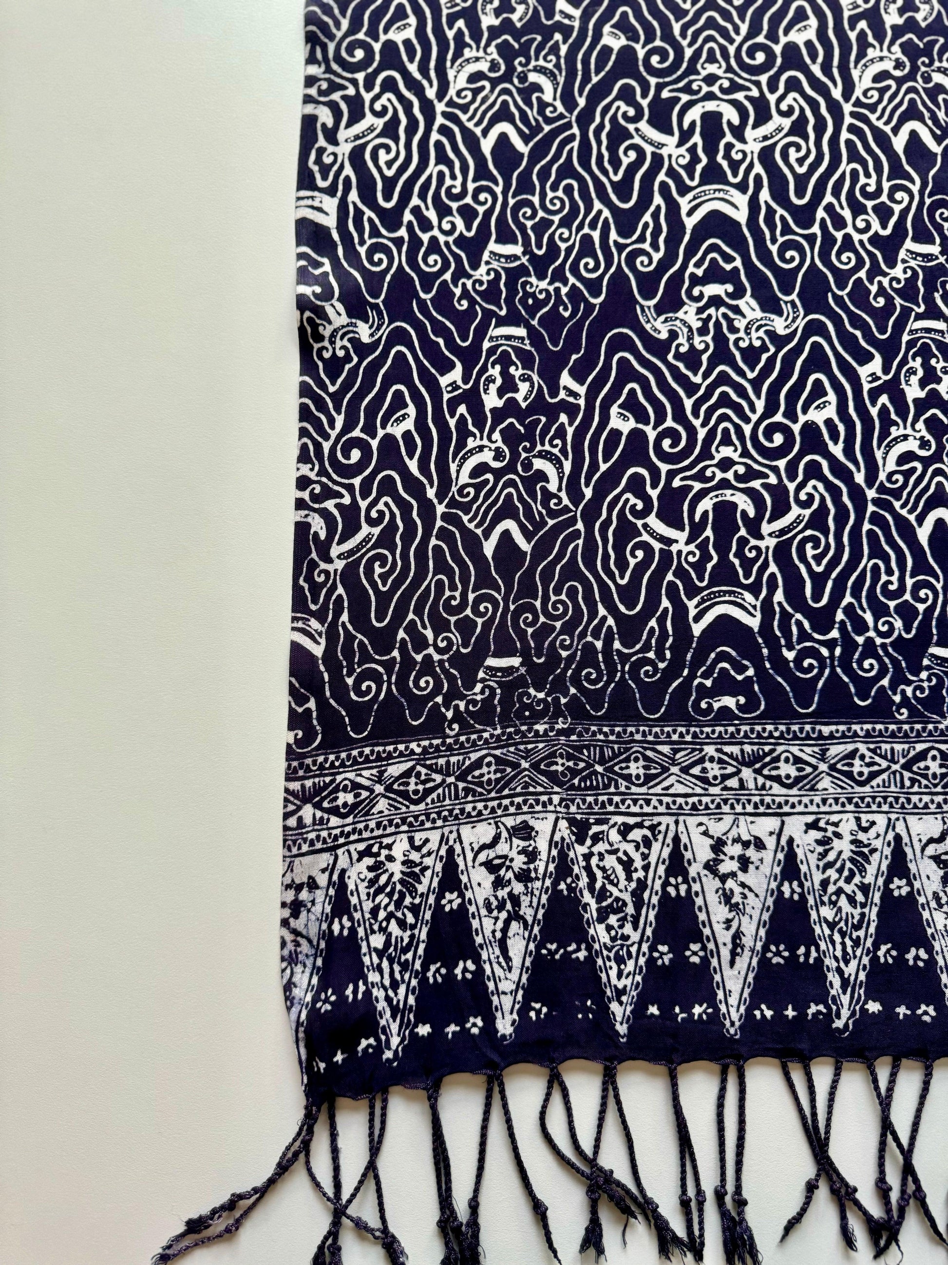 Large Dark Blue Cotton Batik Style with Japanese inspired Cloud Pattern | Mutiara Heritage