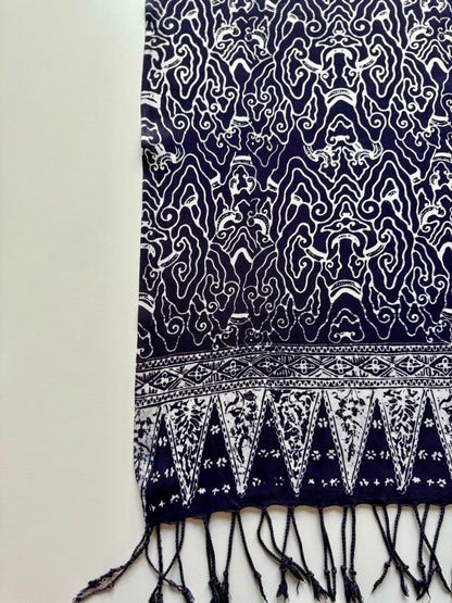 Large Dark Blue Cotton Batik Style with Japanese inspired Cloud Pattern | Mutiara Heritage