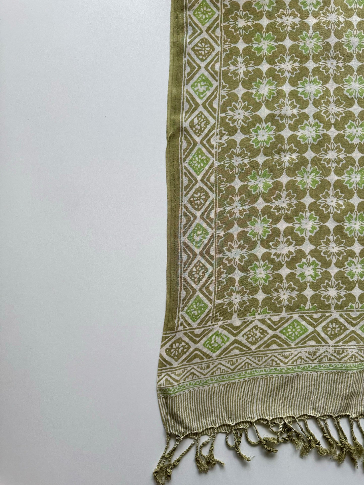 Large Light Green Cotton Batik Scarf with Flower Pattern | Mutiara Heritage
