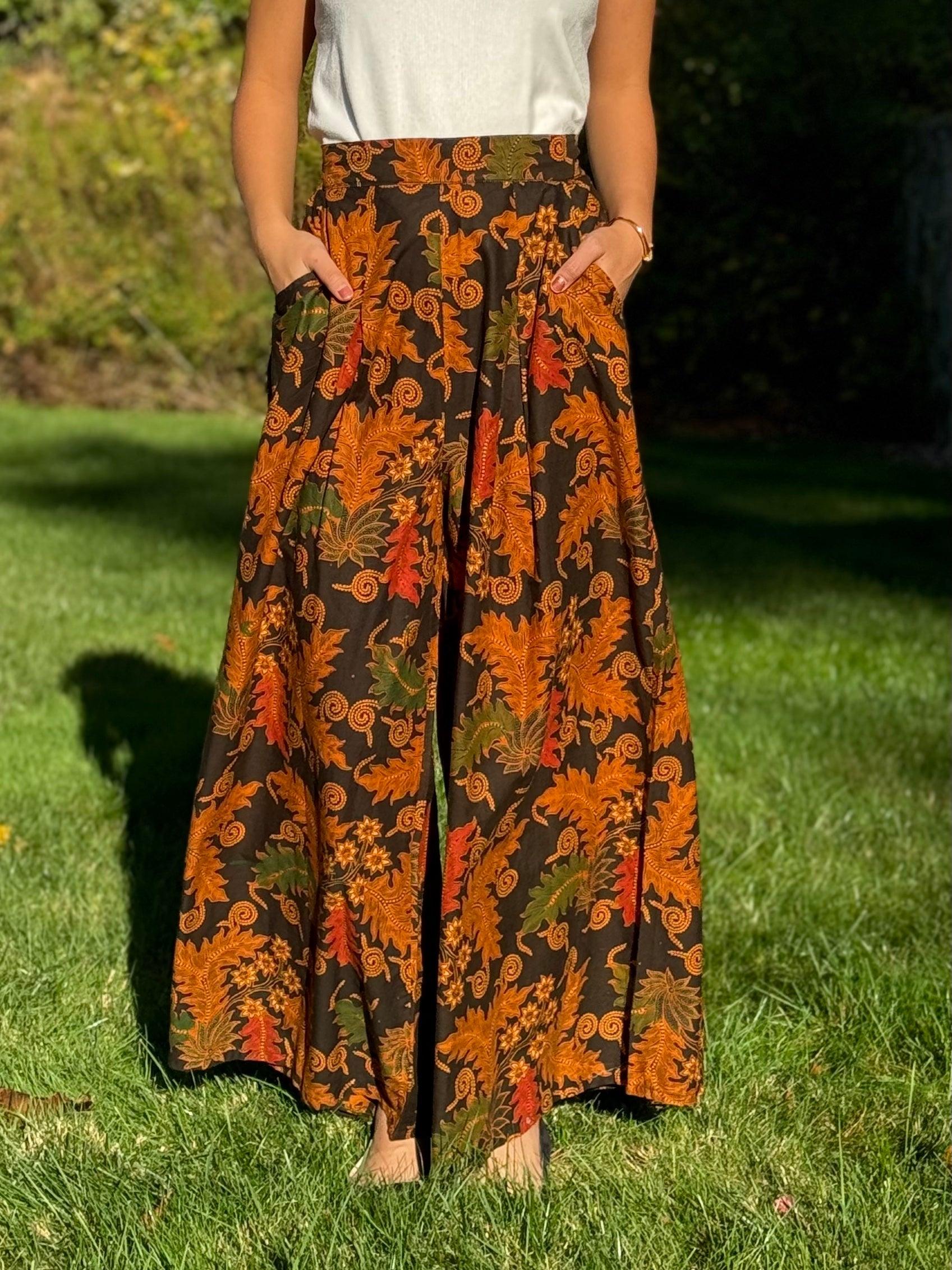 "Leaves" Culotte Batik Pants  Front Profile- Mutiara Heritage