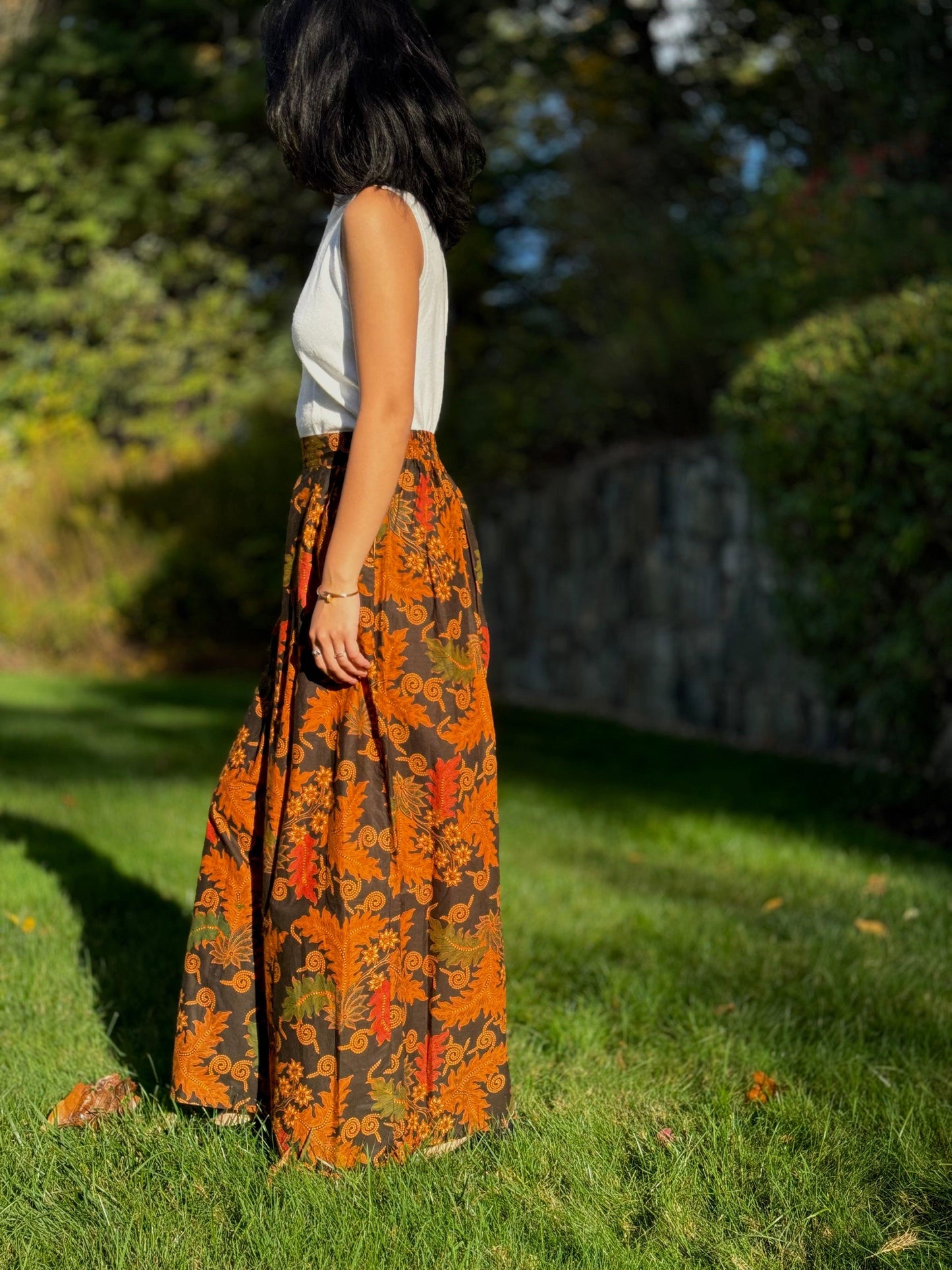 "Leaves" Patterned Culotte Wide Leg Batik Pants - Mutiara Heritage
