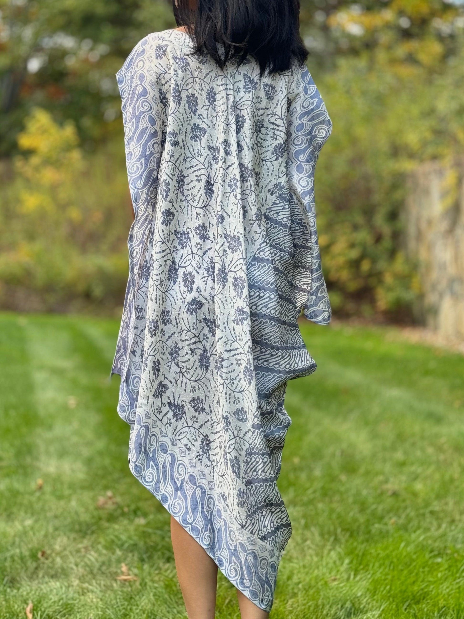Light Blue Asymmetrical Viscose Caftan Tunic Dress Cover Up Back- Mutiara Heritage