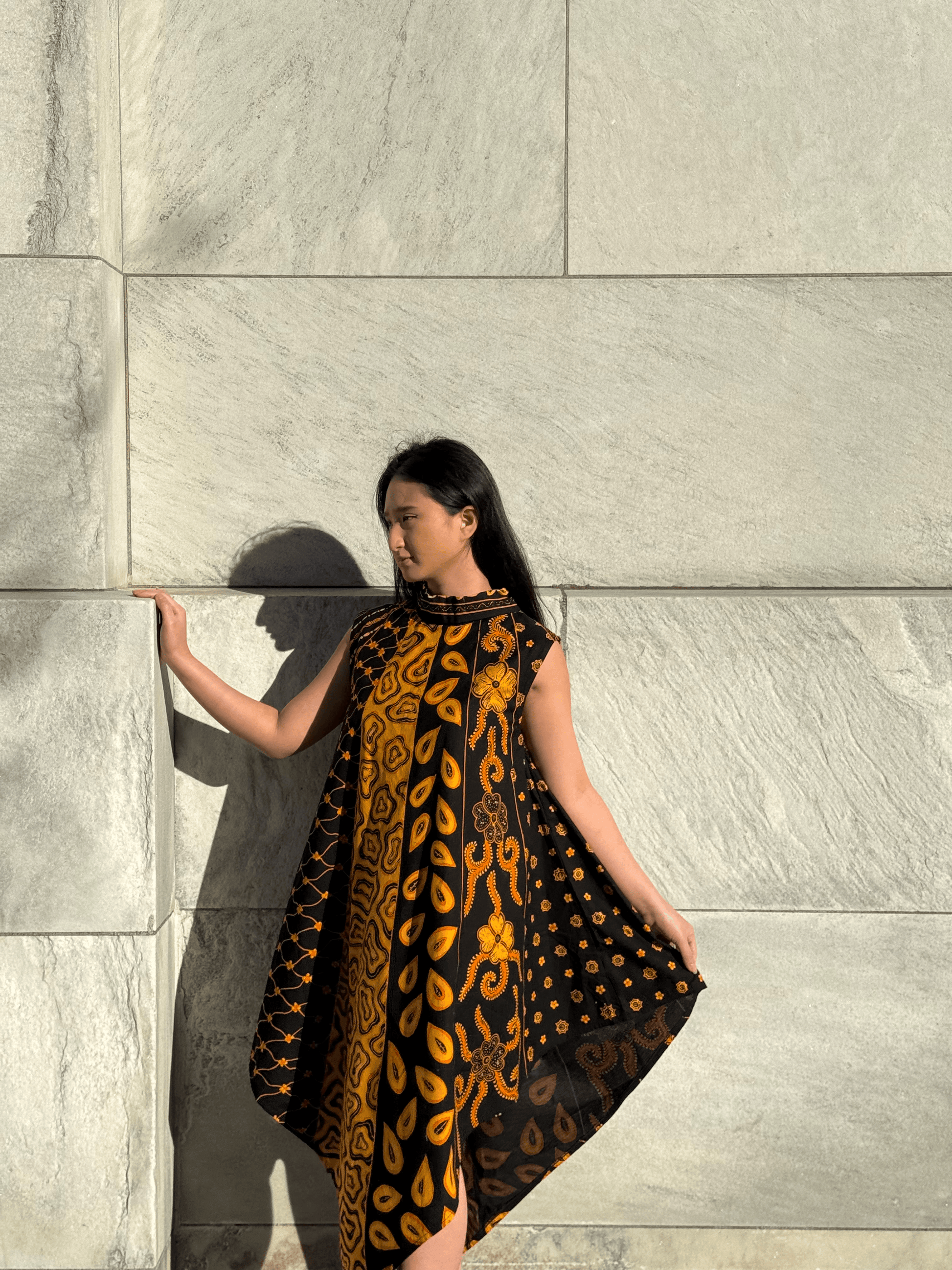 Flowy Nadia Trapeze Lightweight Cotton Dress with Halter Neckline | Mutiara Heritage