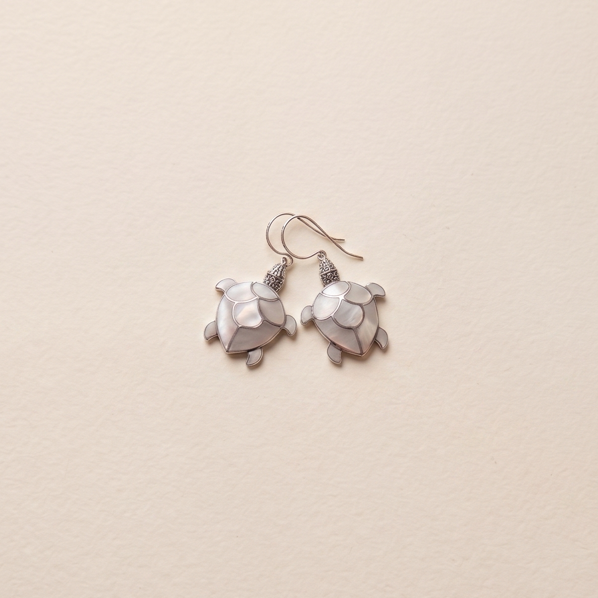 Pair of earrings on a beige background