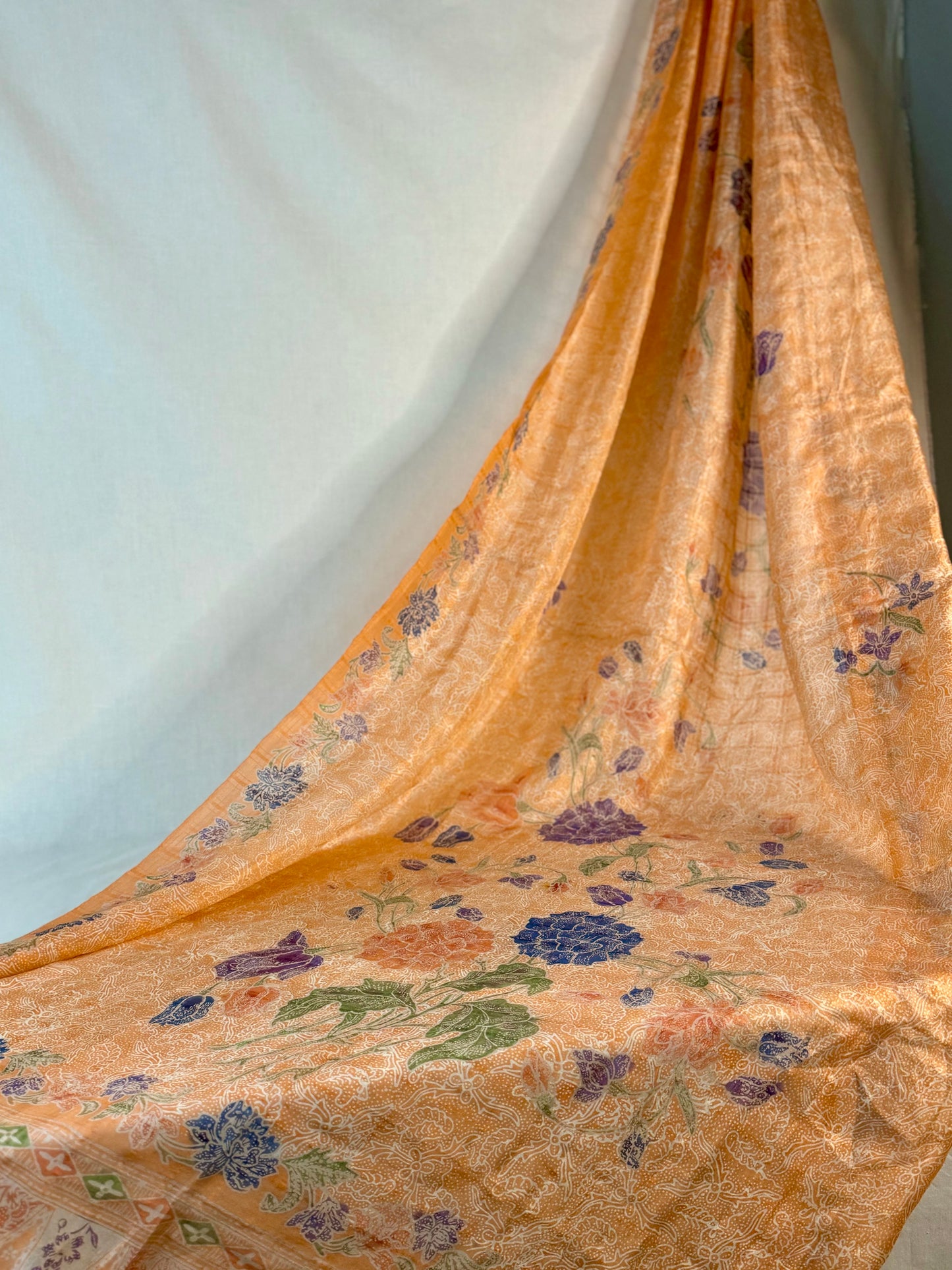 Peach Silk Chiffon Scarf Hand Stamped Batik Styled Shoot| Mutiara Heritage
