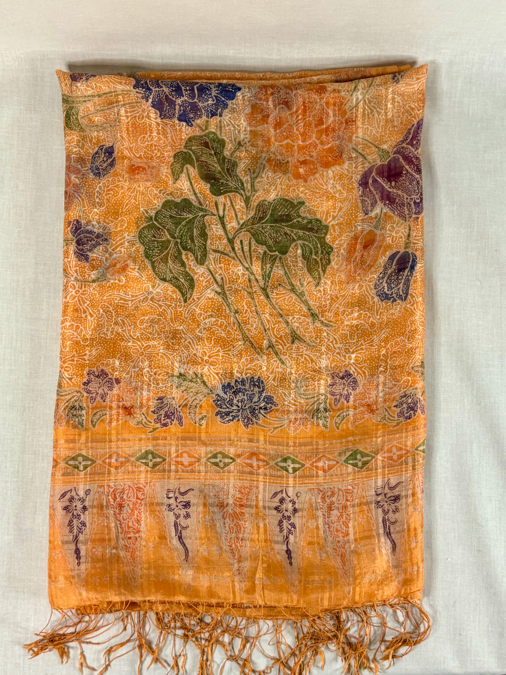 100% Peach Silk Scarf with Peonies Pattern - Mutiara Heritage