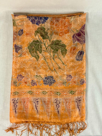 100% Peach Silk Scarf with Peonies Pattern - Mutiara Heritage