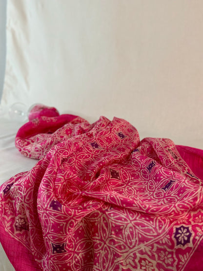 Pink Silk Chiffon Scarf Hand Stamped Batik Styled Shoot| Mutiara Heritage